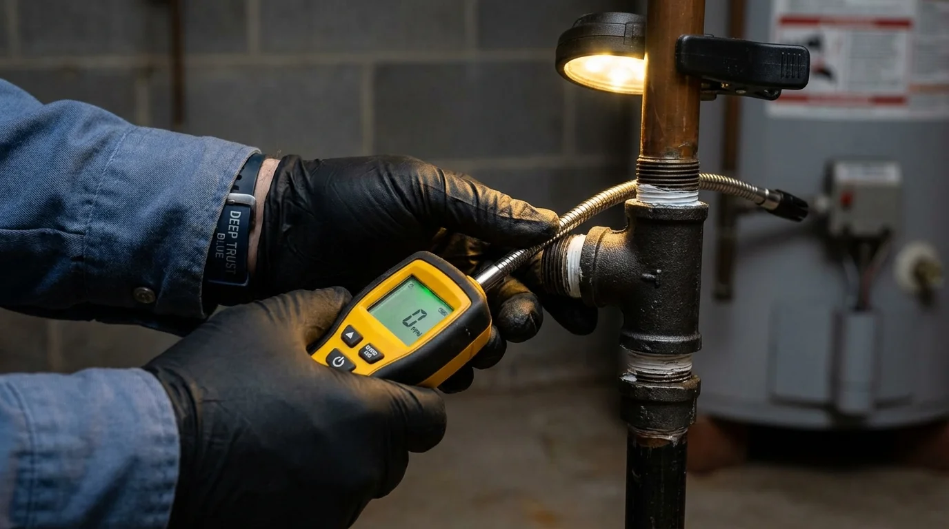 Gas leak detection with electronic sniffer by Johns Plumbing LLC in Addison